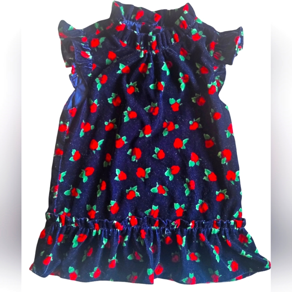 Janie and Jack Dark Navy Blue Floral Velvet Short Sleeve Top